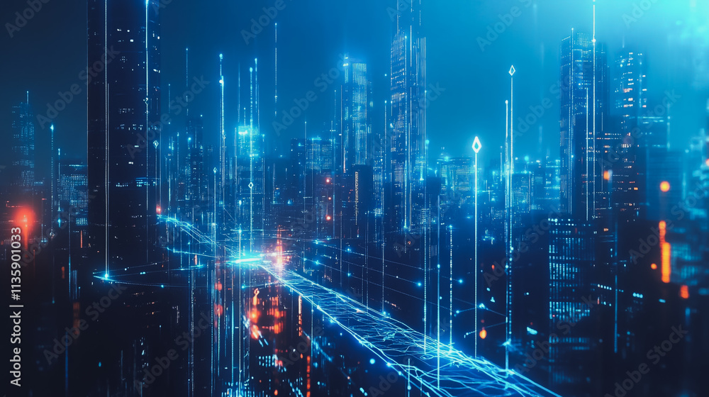 custom made wallpaper toronto digitalSmart digital Innovation city with connection network reciprocity over the cityscape. of future smart wireless digital city and social media networking systems that connects people with in city