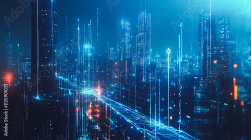 Wallpaper Mural Smart digital Innovation city with connection network reciprocity over the cityscape. of future smart wireless digital city and social media networking systems that connects people with in city Torontodigital.ca