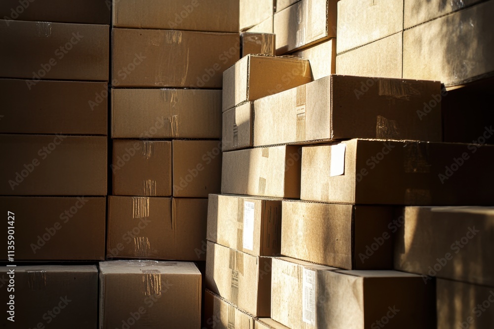 Stacked Cardboard Boxes in a Warehouse Room