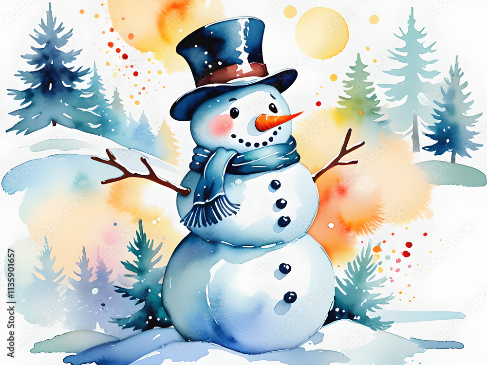 Obraz premium Snowman with a Vintage Twist: Celebrating Timeless Winters