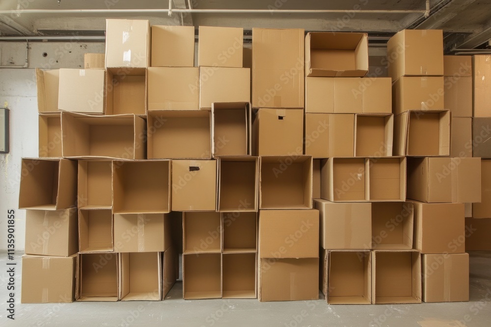 Cardboard boxes stacked forming a wall Cardboard boxes stacked forming a wall