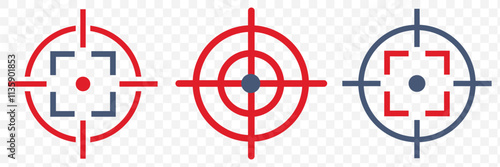 Target destination icon set. Aim sniper shoot group. Focus cursor bull eye mark collection. Vector isolated on transparent background. eps 10.