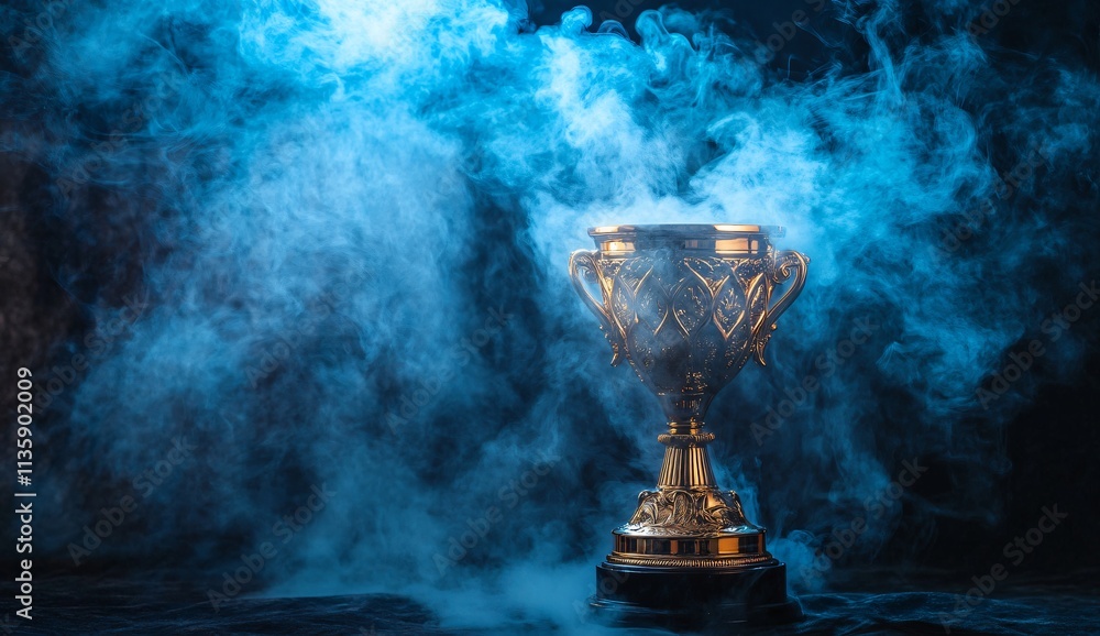 Mystic Golden Trophy in Blue Smoke: Award Ceremony Concept Mystic Golden Trophy in Blue Smoke: Award Ceremony Concept