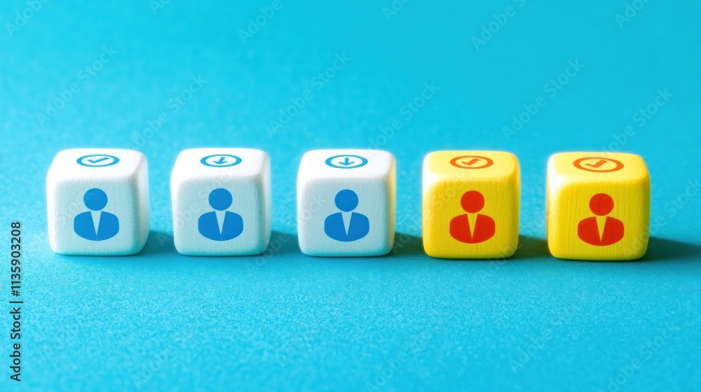 Four dice showing approved and rejected person icons. Four dice showing approved and rejected person icons.