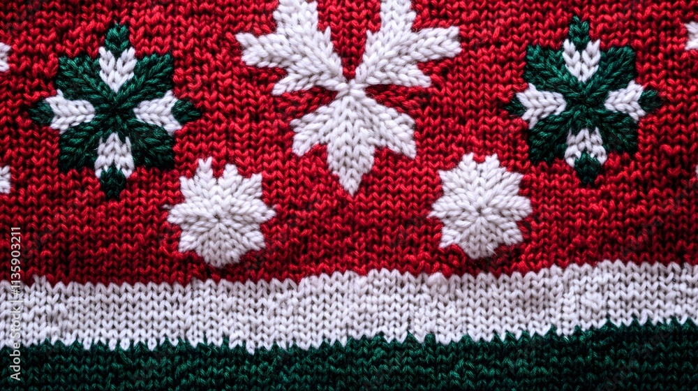 Festive Christmas sweater pattern with red, green, and white colors Knitted background for New Year or Christmas card design template with copy space area in the middle,
Festive Christmas sweater pattern with red, green, and white colors Knitted background for New Year or Christmas card design template with copy space area in the middle,