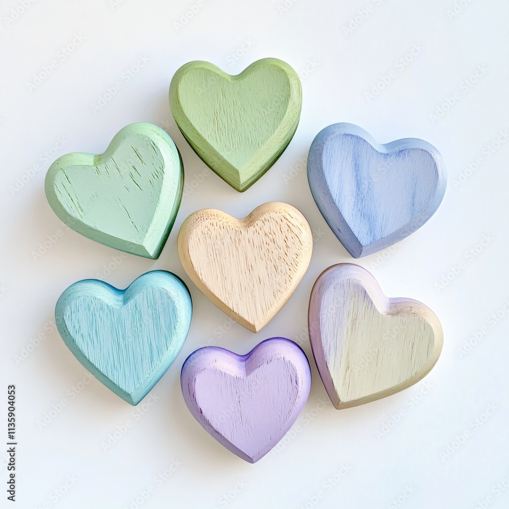 Obraz premium Pastel Wooden Hearts Collection- Cute Handmade Decor