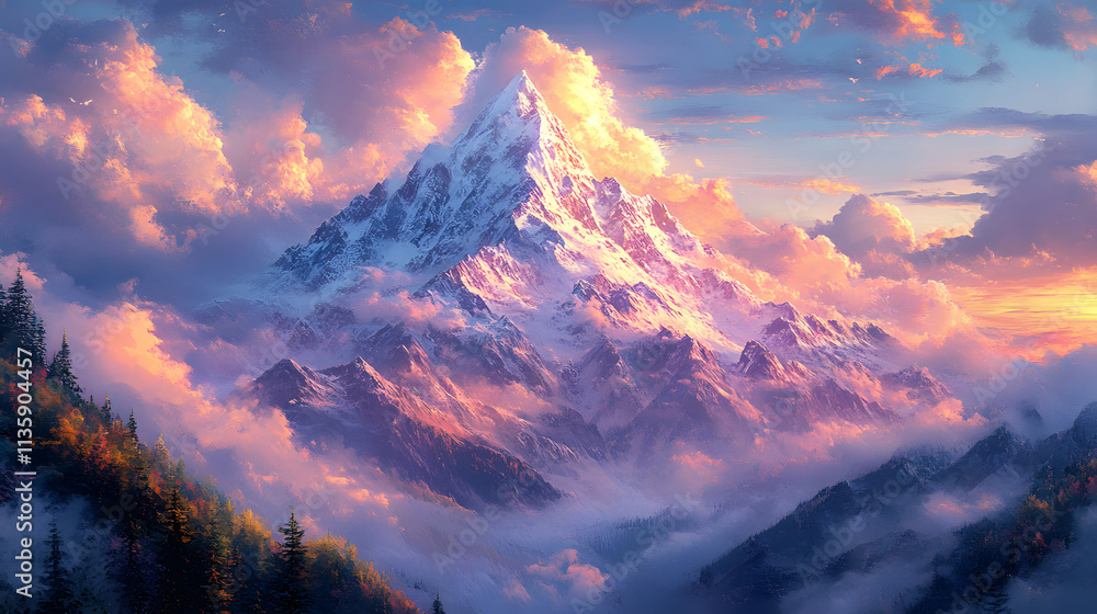 A beautiful snow-capped mountain range at sunrise in the tranquil wilderness, with warm golden light illuminating the peaks and valleys.
A beautiful snow-capped mountain range at sunrise in the tranquil wilderness, with warm golden light illuminating the peaks and valleys.