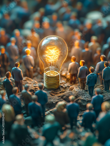 Illuminating idea amidst a crowd.