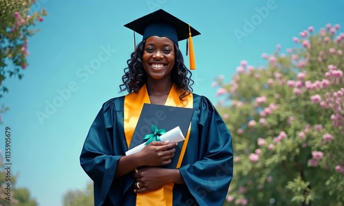 Young Hispanic woman in a graduation gown and cap photo