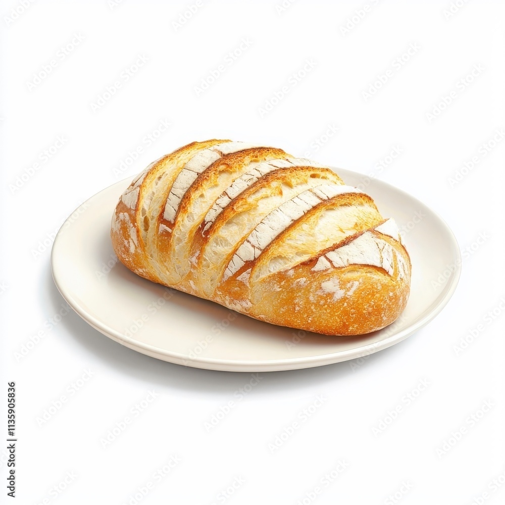 Bread served on a plate, isolated on a white background, highlighting its classic presentation and texture. Bread served on a plate, isolated on a white background, highlighting its classic presentation and texture.