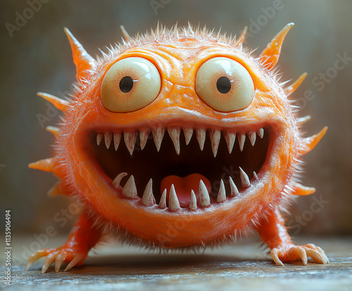 Smiling, spiky, orange microbe.