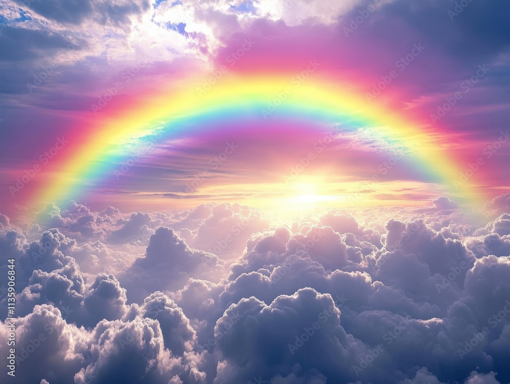 rainbow above clouds at sunset rainbow above clouds at sunset