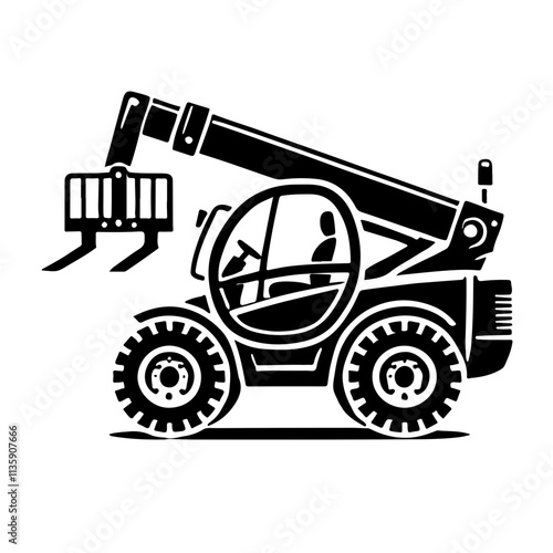 telehandler as a simple single icon logo illustration black and white, white background