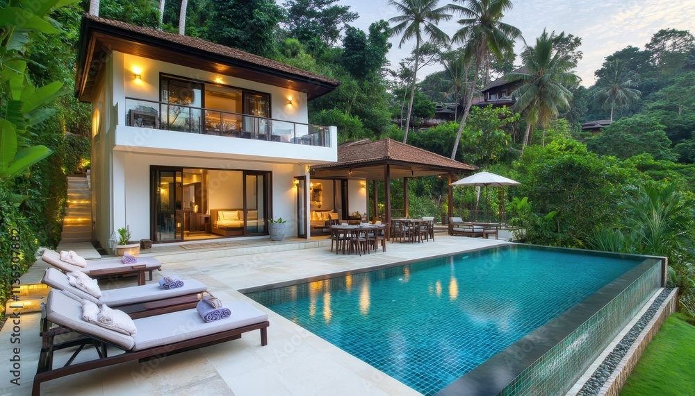 Fototapeta premium Luxury Villa with Infinity Pool and Stunning Tropical View in Thailand