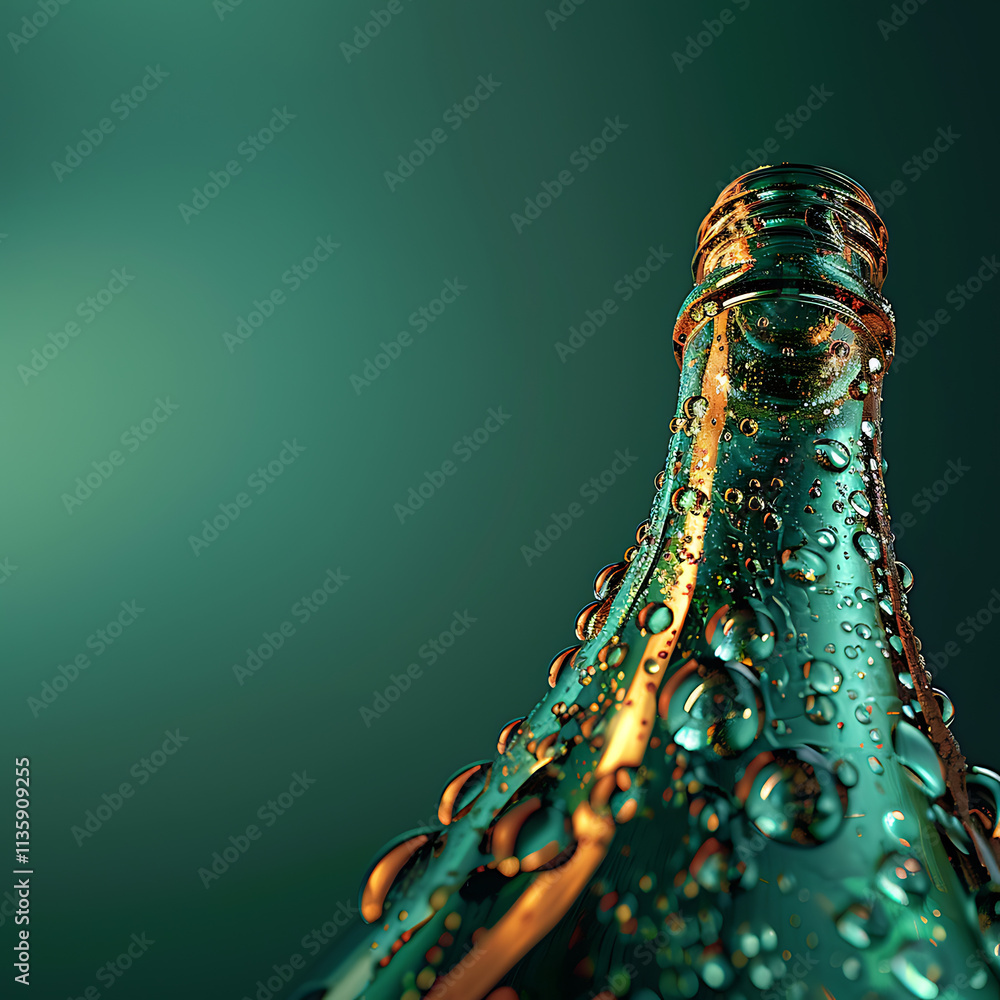 Close-Up of an Isolated Glass Bottle with Water Droplets on a Plain Background, Highlighting Refreshment and Clarity in a Stylish Presentation Close-Up of an Isolated Glass Bottle with Water Droplets on a Plain Background, Highlighting Refreshment and Clarity in a Stylish Presentation