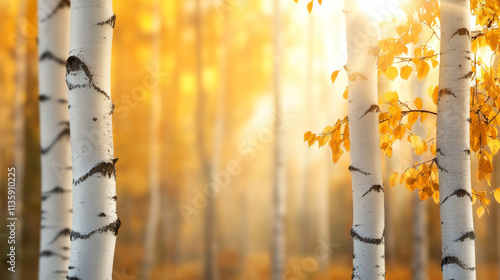 Golden aspen trees with sunlight filtering through leaves