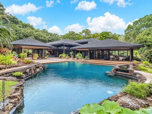 Wallpaper Mural Luxury Tropical Estate with Stunning Pool and Lush Landscaping: A Hawaiian Paradise Retreat Torontodigital.ca