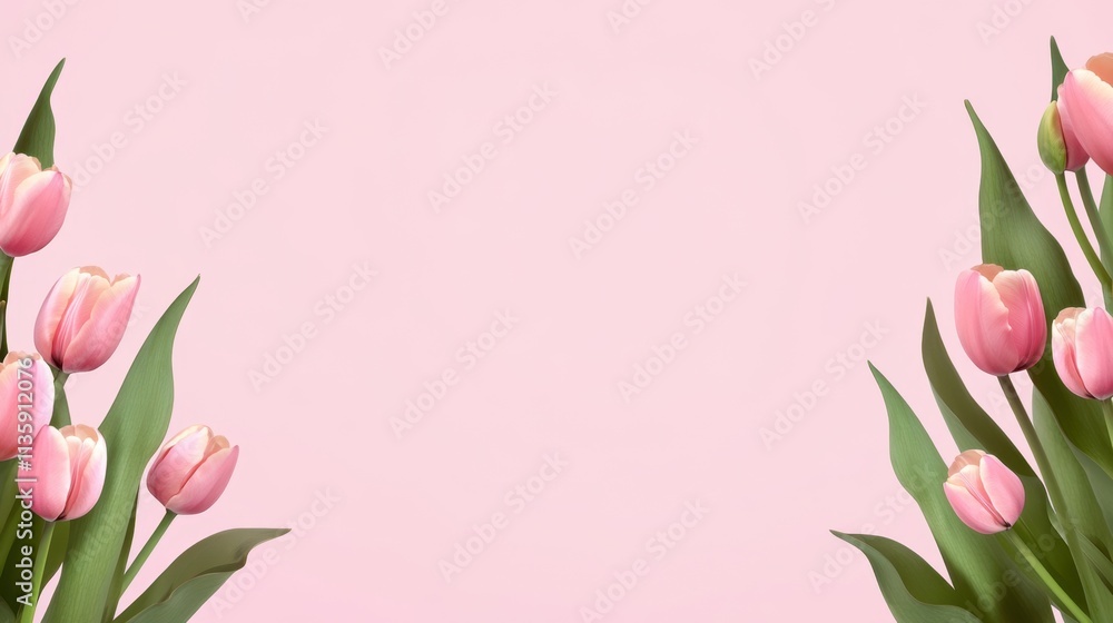 Tulips border with pink background Tulips border with pink background