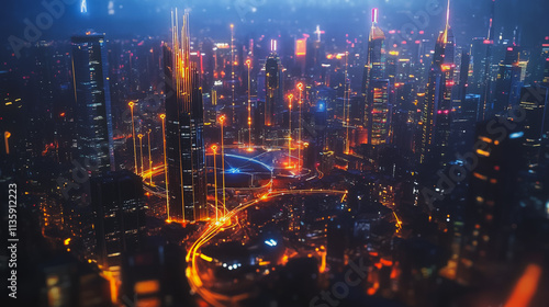 Wallpaper Mural Smart digital Innovation city with connection network reciprocity over the cityscape. of future smart wireless digital city and social media networking systems that connects people with in city Torontodigital.ca