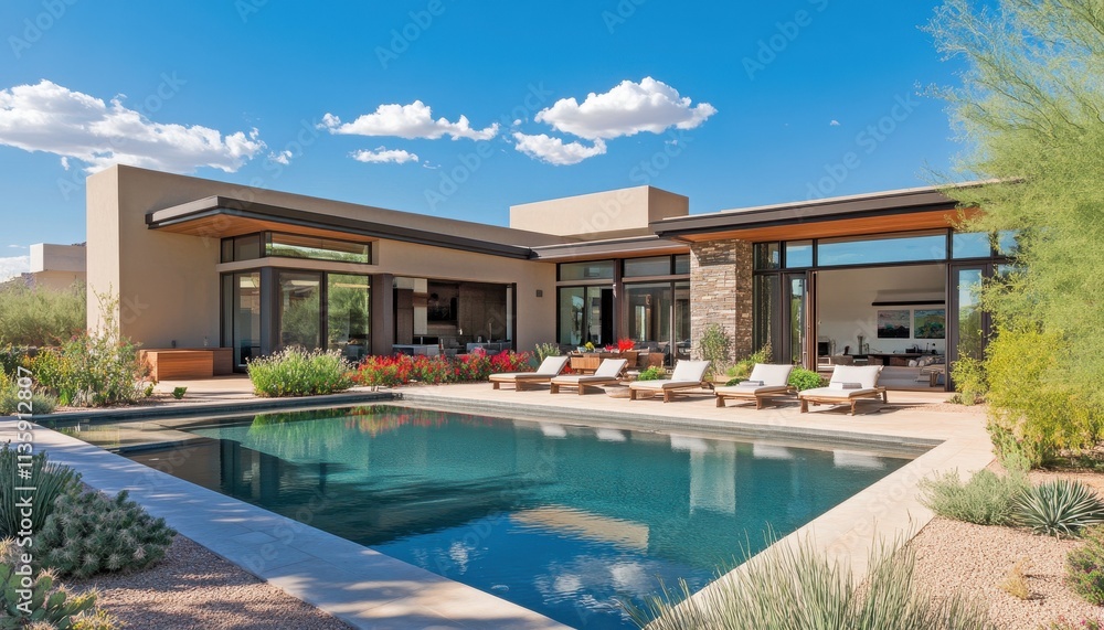 Fototapeta premium Luxury Desert Home with Stunning Pool and Expansive Views