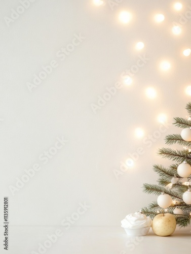 Minimalist Holiday Scene with Twinkling Lights and Simple Festive Decorations photo