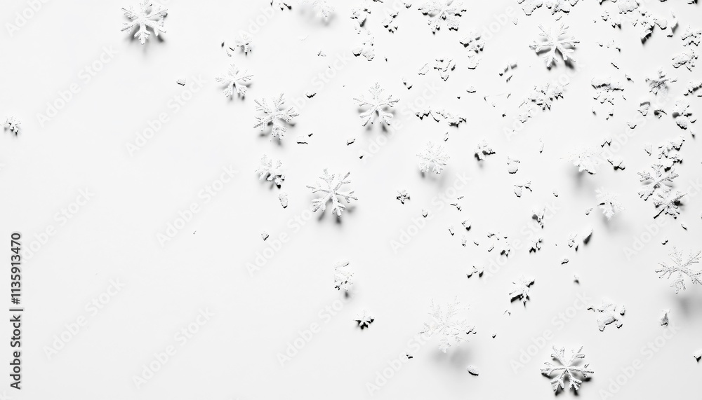 Obraz premium White Winter Snowflakes Scattered on White Background Festive Design