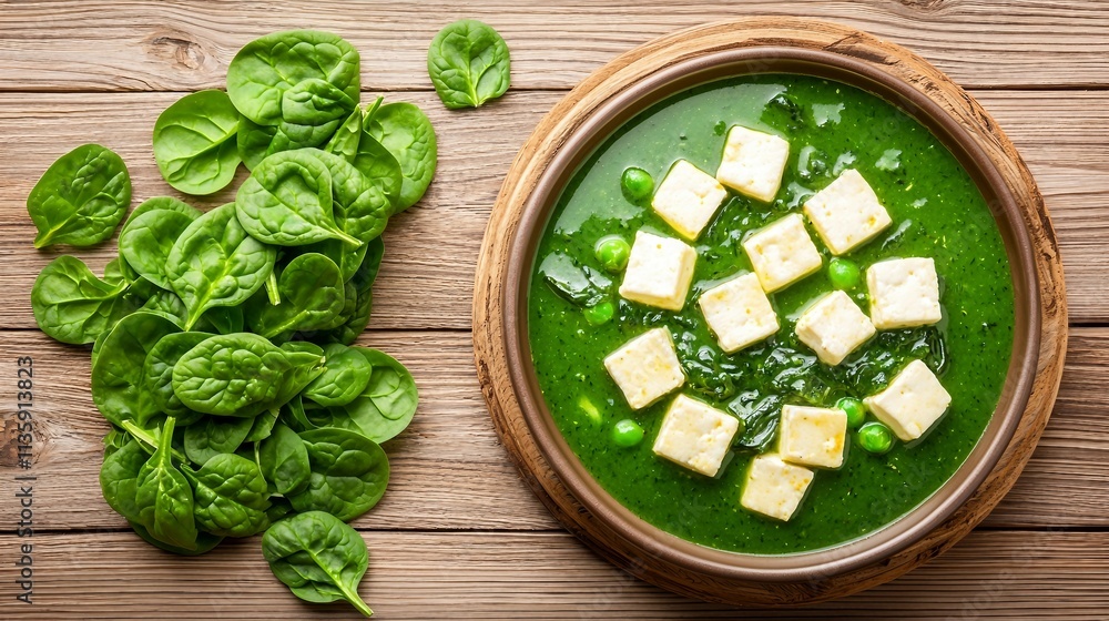 Creamy Spinach Soup with Paneer and Fresh Spinach Leaves Creamy Spinach Soup with Paneer and Fresh Spinach Leaves
