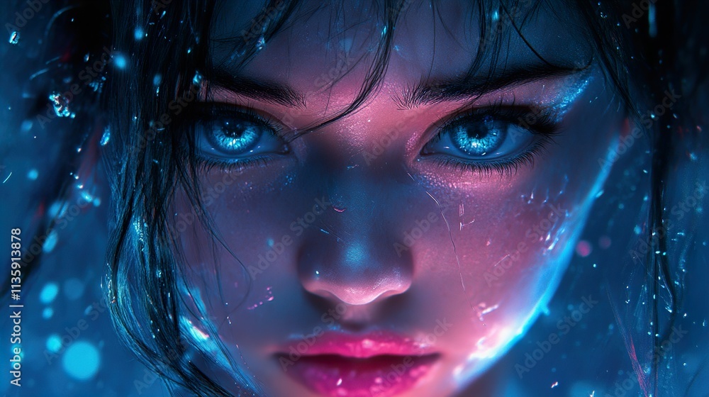 Cyberpunk Woman: Glowing Portrait, Digital Fantasy Art Cyberpunk Woman: Glowing Portrait, Digital Fantasy Art