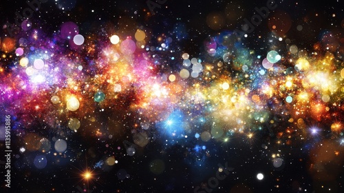 Colorful Cosmic Background With Stars and Bright Light Bokeh Effect