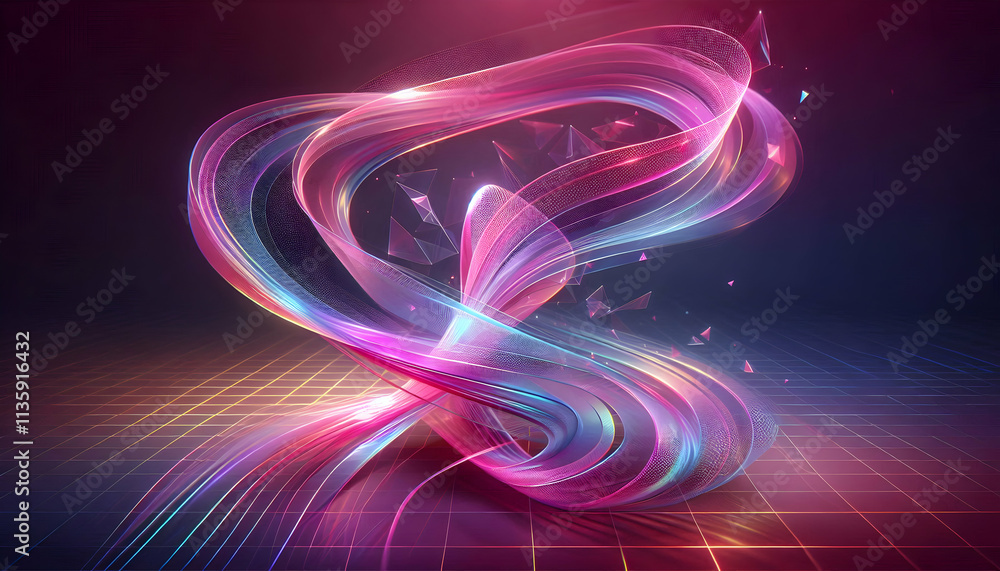 Plastic A dynamic scene of a pink holographic ribbon twisting Plastic A dynamic scene of a pink holographic ribbon twisting