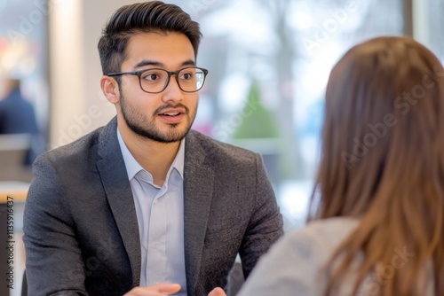 two people talking during a meeting