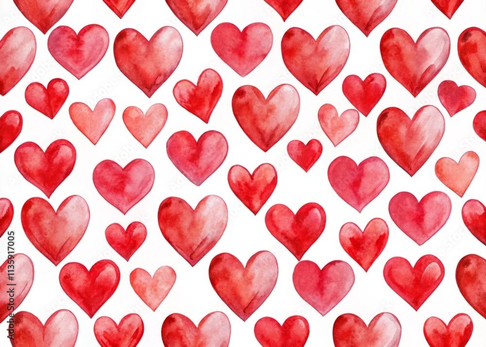 Beautiful Pattern Featuring Red Watercolor Hearts on a White Background for Stylish Home Decor and Crafts Beautiful Pattern Featuring Red Watercolor Hearts on a White Background for Stylish Home Decor and Crafts
