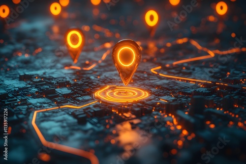 Wallpaper Mural  A digital map displaying a location with two pins set, representing AI technology in GPS, innovation in delivery services, and map location for future transport logistics  Torontodigital.ca