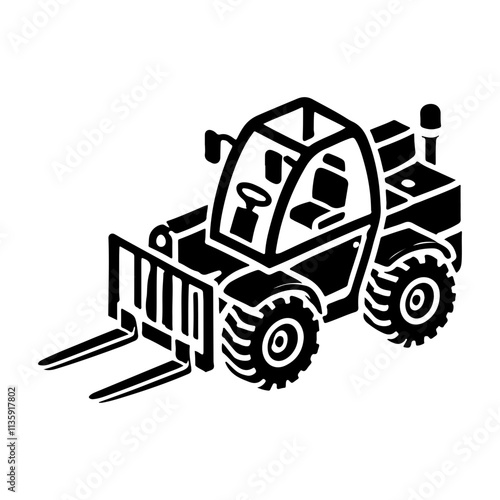 telehandler as a simple single icon logo illustration black and white, white background