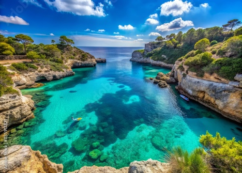 Breathtaking Cala Petita with Turquoise Waters in Porto Cristo, Majorca - A Serene Coastal Landscape of the Balearic Islands