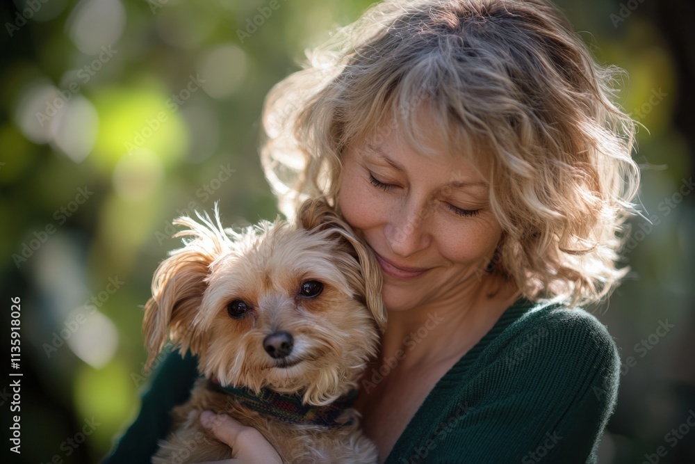 woman holding her small dog outside woman holding her small dog outside