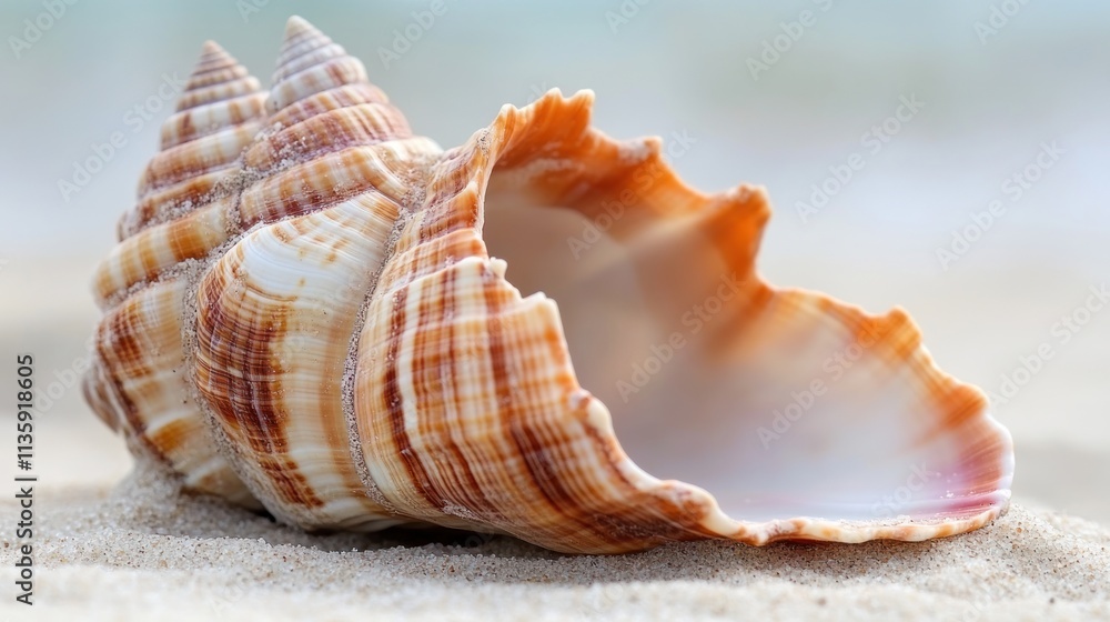 Obraz premium Seashell rests on soft white beach sand
