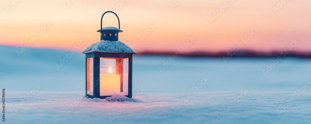 Warm Lantern Glow in Winter Landscape at Dusk Warm Lantern Glow in Winter Landscape at Dusk
