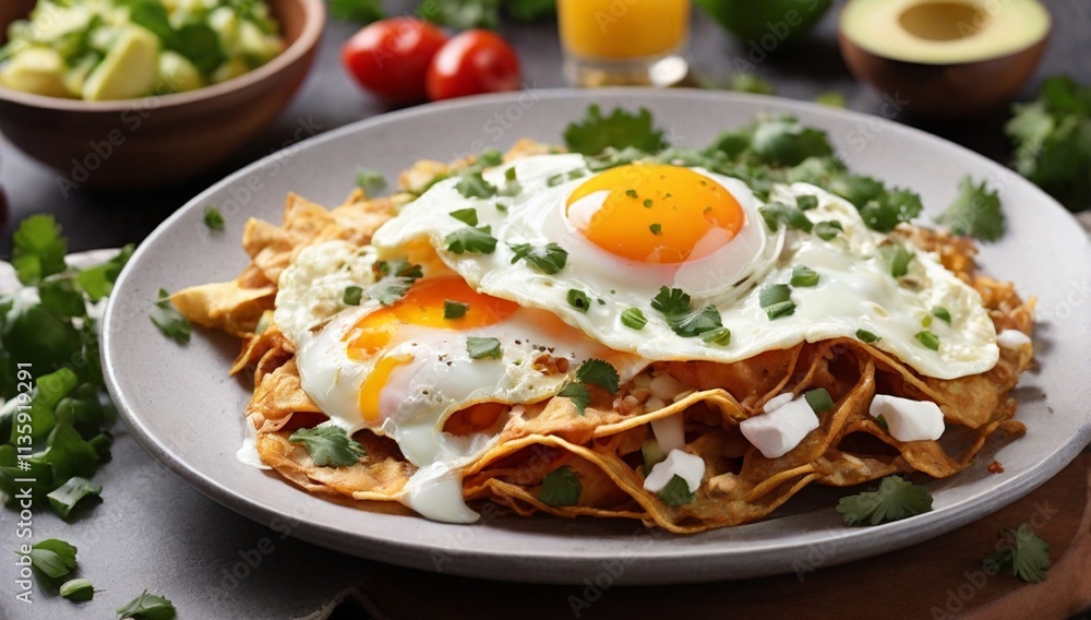 Chilaquiles and fried egg, Mexican breakfast
Chilaquiles and fried egg, Mexican breakfast