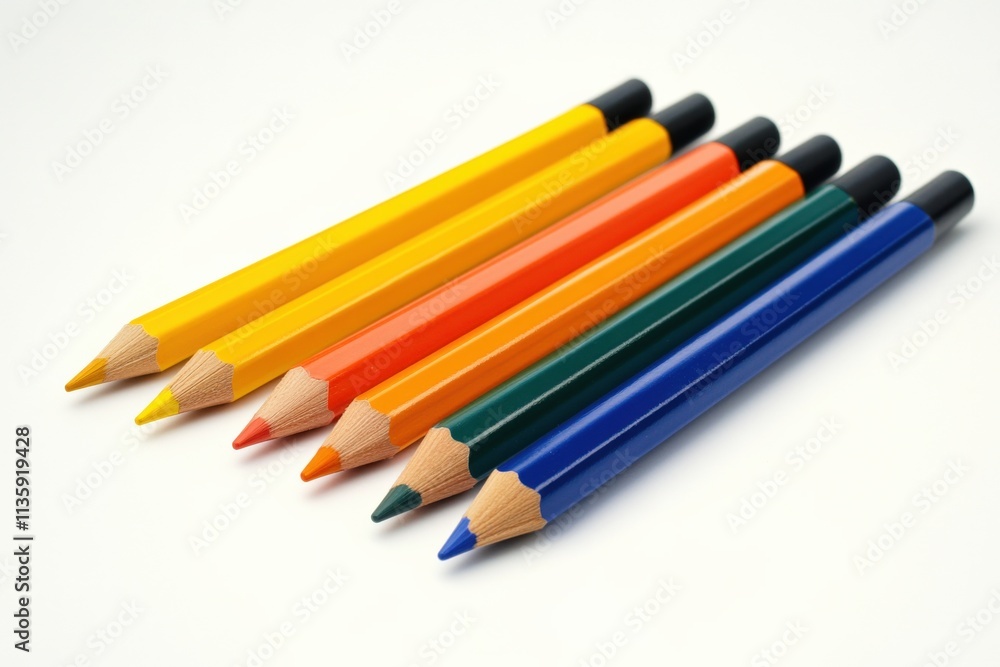 A row of colored pencils on white background A row of colored pencils on white background
