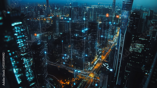 Wallpaper Mural Smart digital Innovation city with connection network reciprocity over the cityscape. of future smart wireless digital city and social media networking systems that connects people with in city Torontodigital.ca