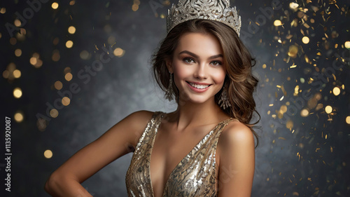 Girl in Golden Dress Celebrating New Year