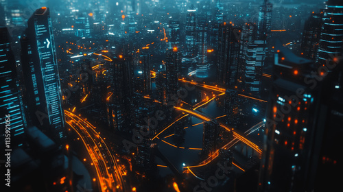 Smart digital Innovation city with connection network reciprocity over the cityscape. of future smart wireless digital city and social media networking systems that connects people with in city