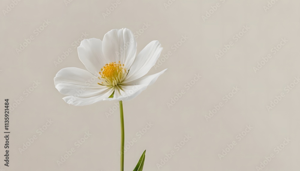 Obraz premium Elegant White Flower Blossom on Beige Background Minimalist Photography Studio Shot