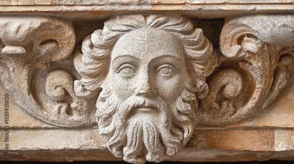 stone carving of a face with beard and mustache stone carving of a face with beard and mustache