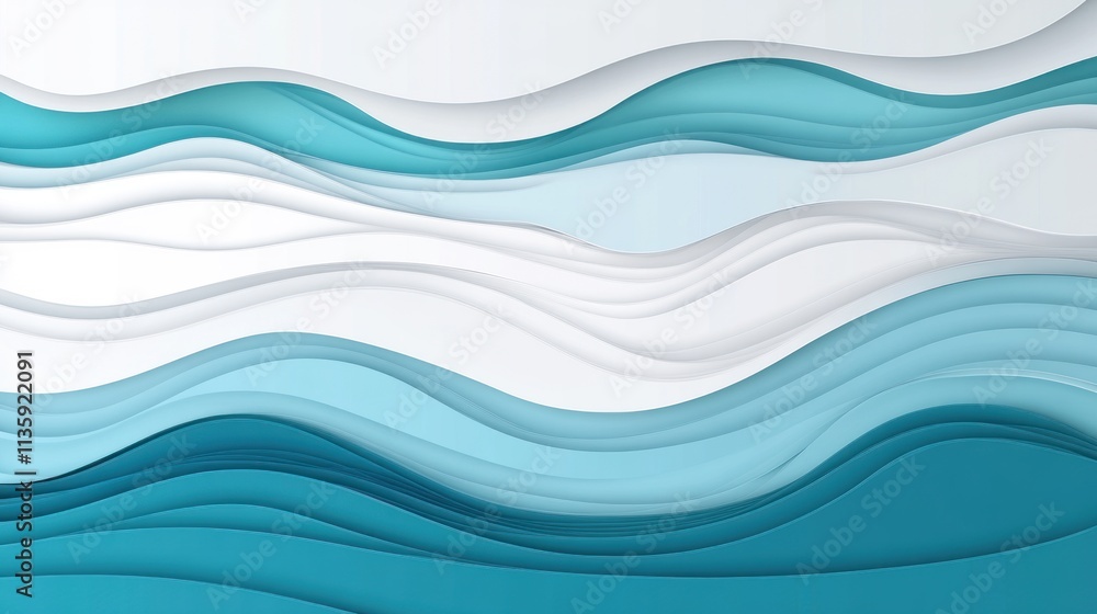 Fototapeta premium Abstract Teal and White Wave Layers Design