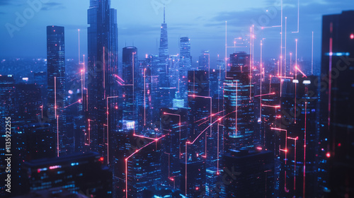 Wallpaper Mural Smart digital Innovation city with connection network reciprocity over the cityscape. of future smart wireless digital city and social media networking systems that connects people with in city Torontodigital.ca