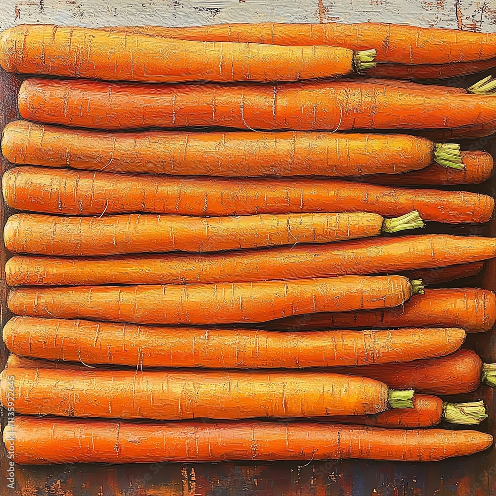 Fresh, vibrant carrots arranged neatly on a rustic wooden surface. Fresh, vibrant carrots arranged neatly on a rustic wooden surface.