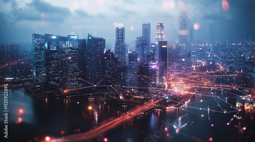 Wallpaper Mural Smart digital Innovation city with connection network reciprocity over the cityscape. of future smart wireless digital city and social media networking systems that connects people with in city Torontodigital.ca