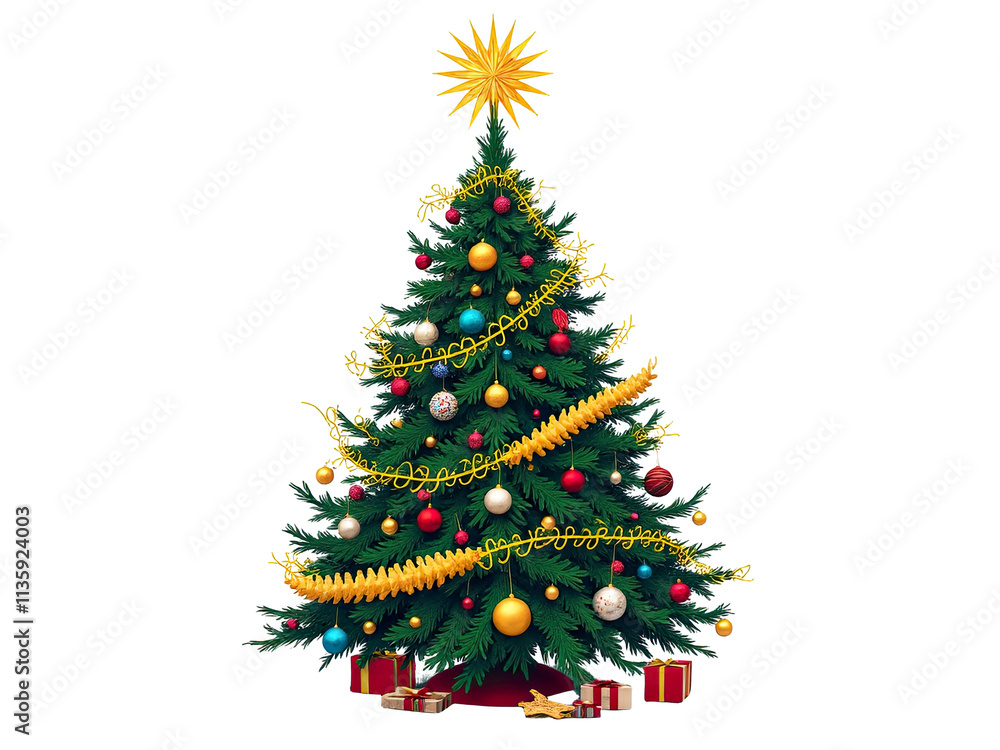 Festive Christmas Tree with Ornaments and Gifts Festive Christmas Tree with Ornaments and Gifts